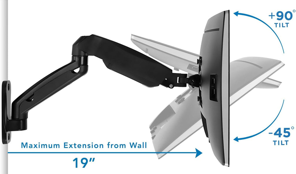 Monitor Wall Mount Arm Full Motion Gas Spring Fits 13-32 Inch Screens G48579