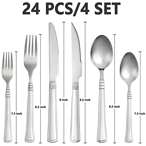 24-Piece Stainless Steel Flatware Set with Steak Knives Service for 4 Y59553