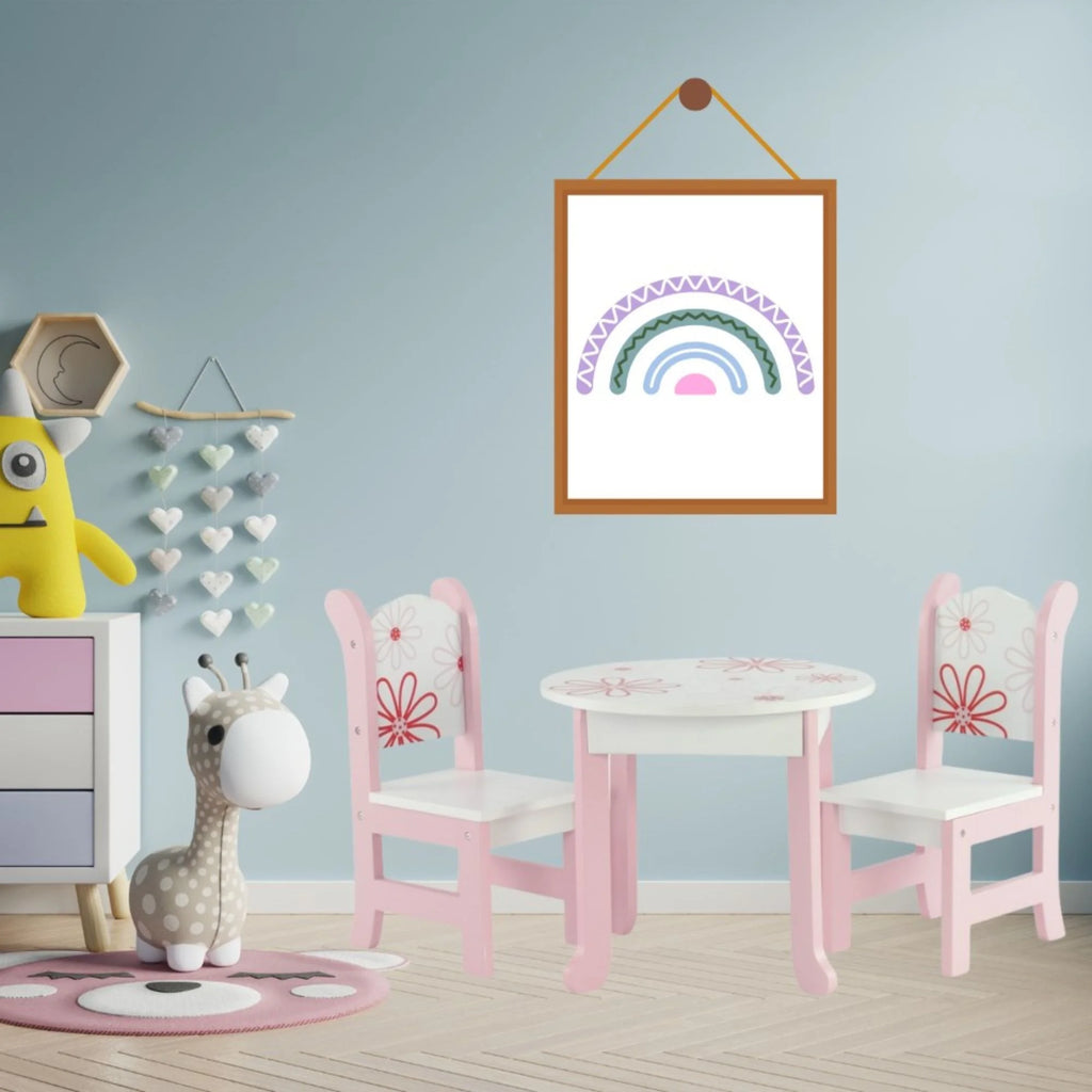 Pink Floral Kitchen Table and 2 Chair Dining Doll Furniture Set W447