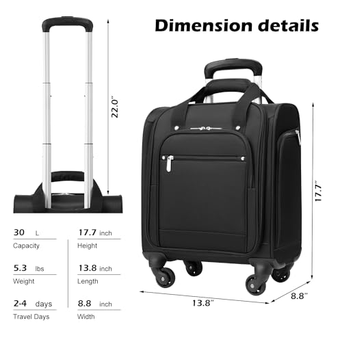 Underseat Carry On Luggage Softside Lightweight Spinner Suitcase V399