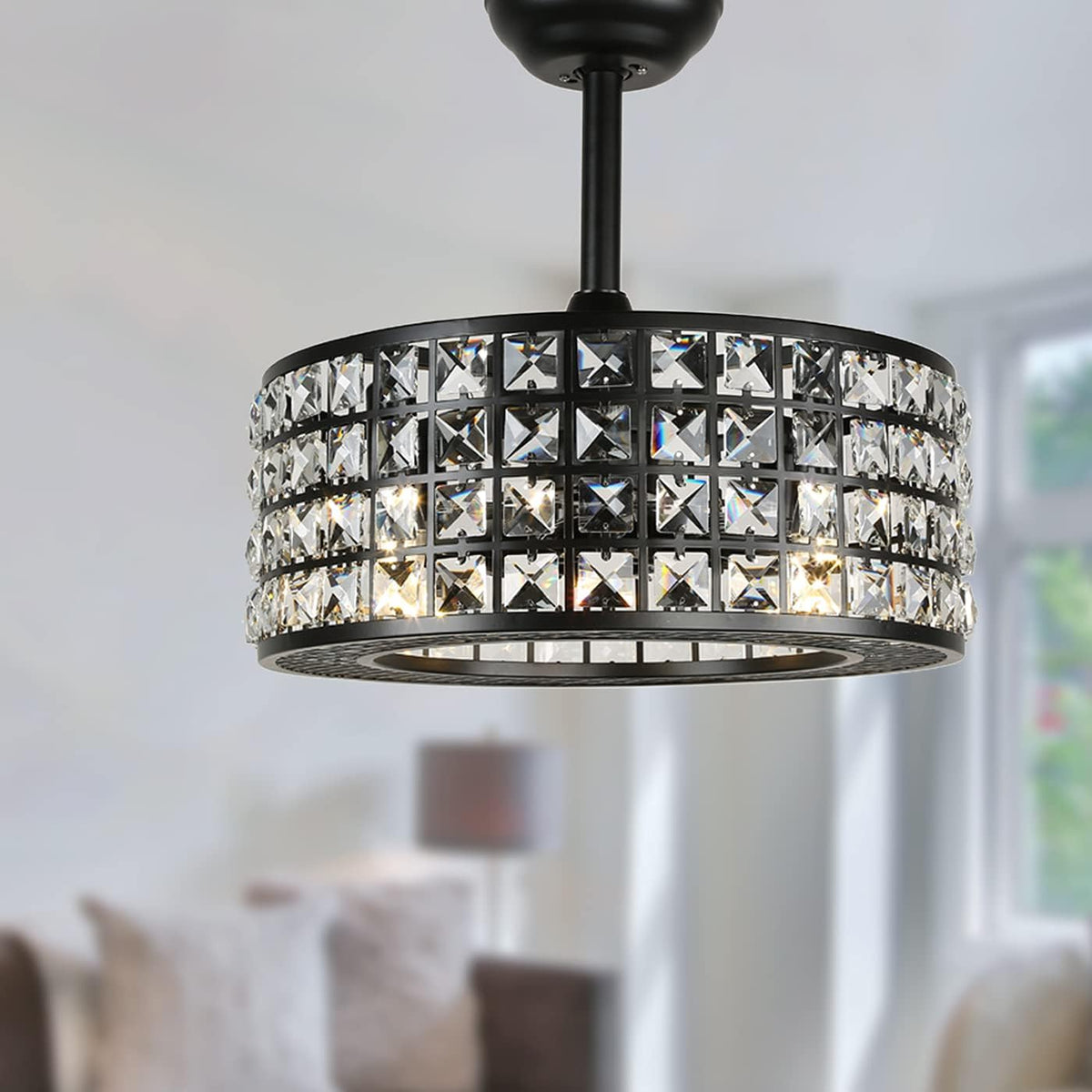 Black Bladeless Ceiling Fan with Lights and Remote E62533