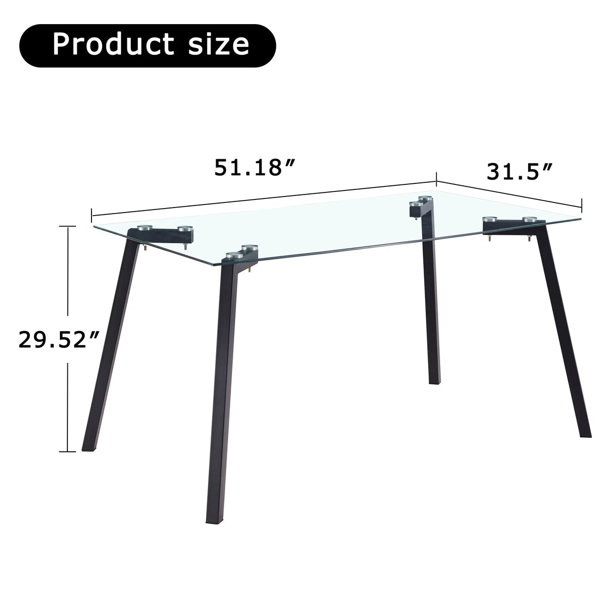 Rectangular Glass Dining Table for 4-6 with Tempered Glass Tabletop and Black Metal Legs S20750