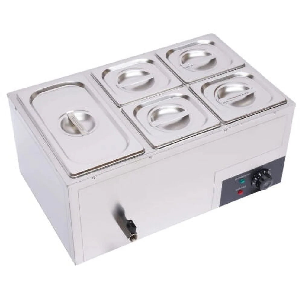 600W Stainless Steel Electric Food Warmer with 5 Pans S6063