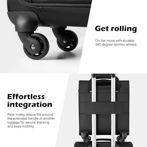 Underseat Carry On Luggage Softside Lightweight Spinner Suitcase V399