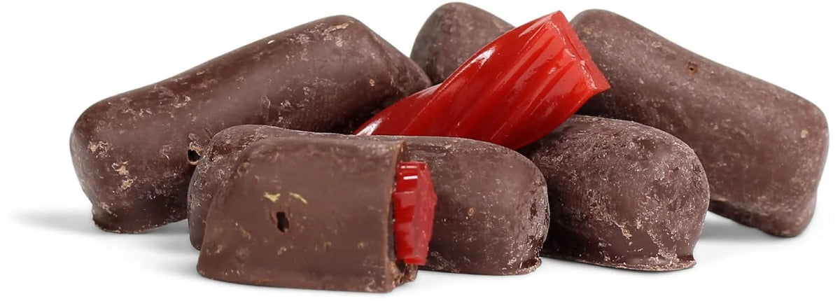 2 Lbs Bag Dark Chocolate Coated Strawberry Licorice Bits R2173