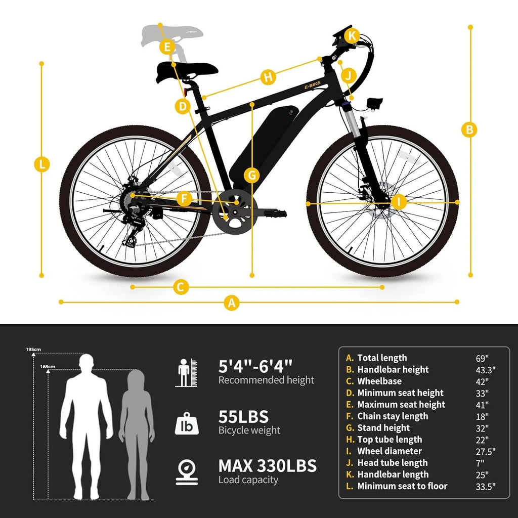 Electric Bike with 500W Motor, 480Wh Removable Battery, 27.5" Front Fork Suspension, 7-Speed O75546