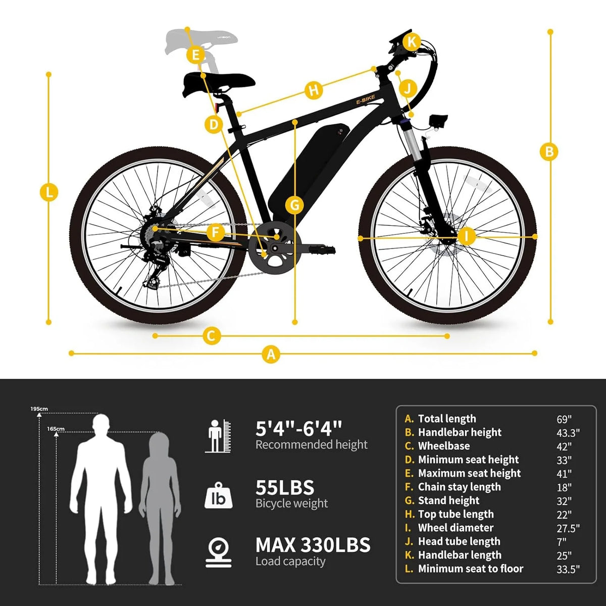 Electric Bike with 500W Motor, 480Wh Removable Battery, 27.5" Front Fork Suspension, 7-Speed O75546
