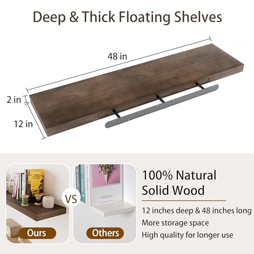 48 Inch Solid Wood Floating Shelves with Invisible Brackets D12150