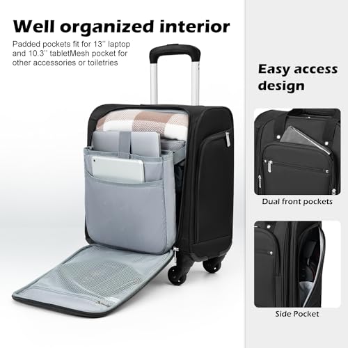 Underseat Carry On Luggage Softside Lightweight Spinner Suitcase V399