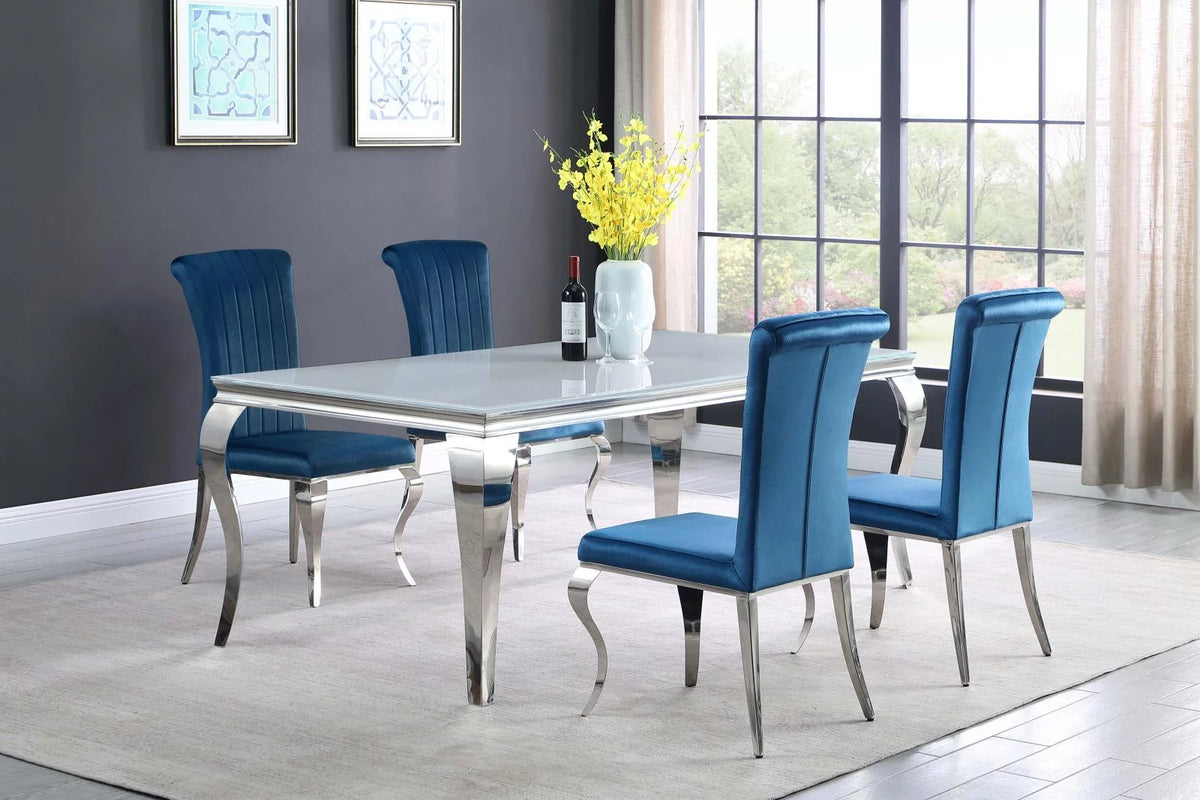 Rectangular Glass Top Dining Table White and Chrome I2643
