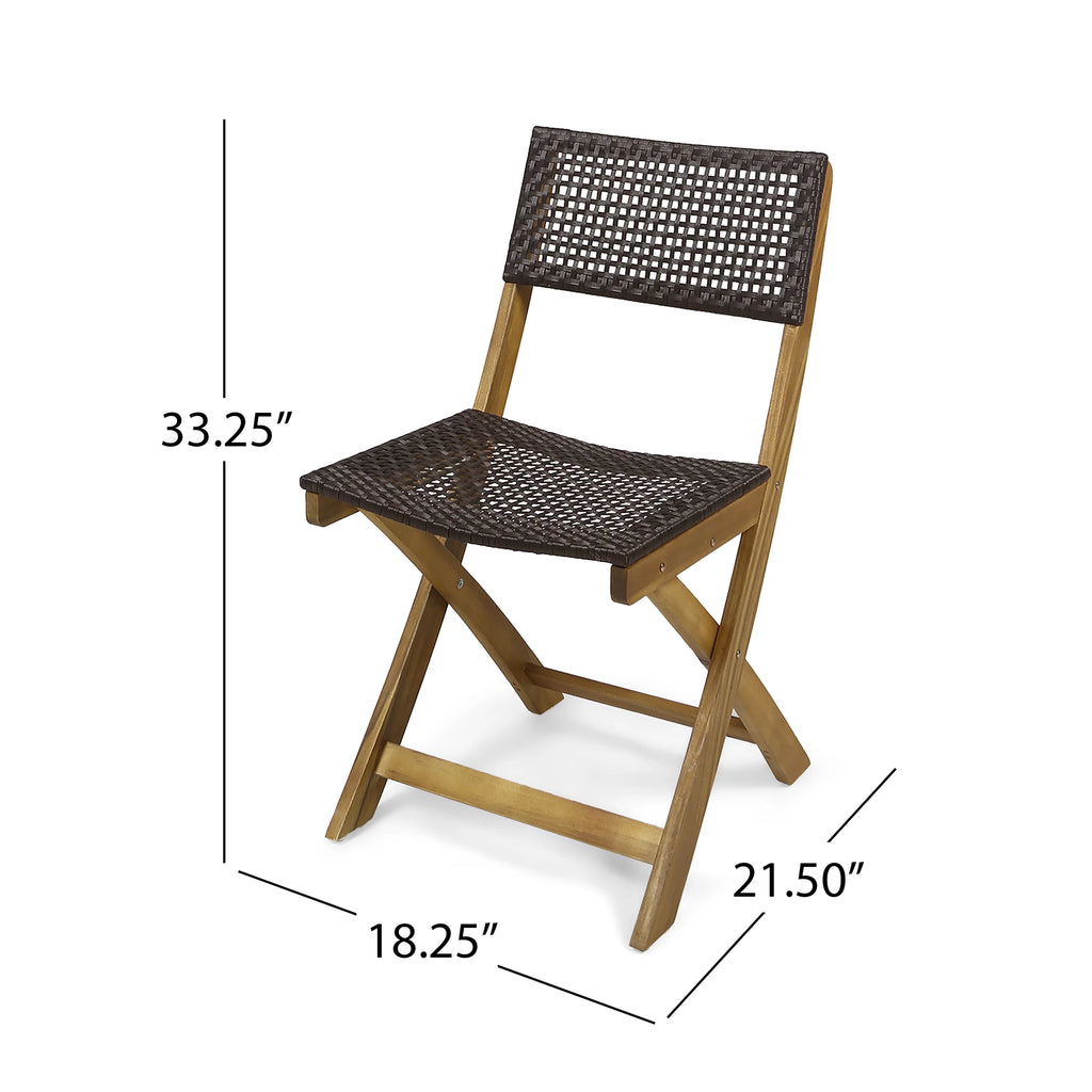Acacia Wood Foldable Bistro Chairs with Wicker Seating Set of 2 F317207