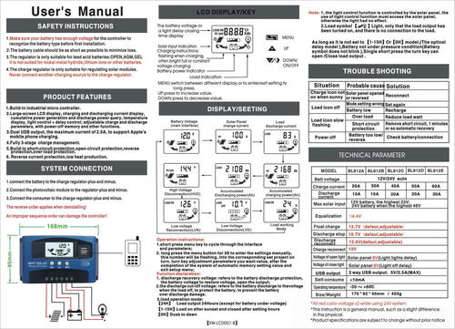 100A MPPT Solar Charge Controller with Dual USB U282