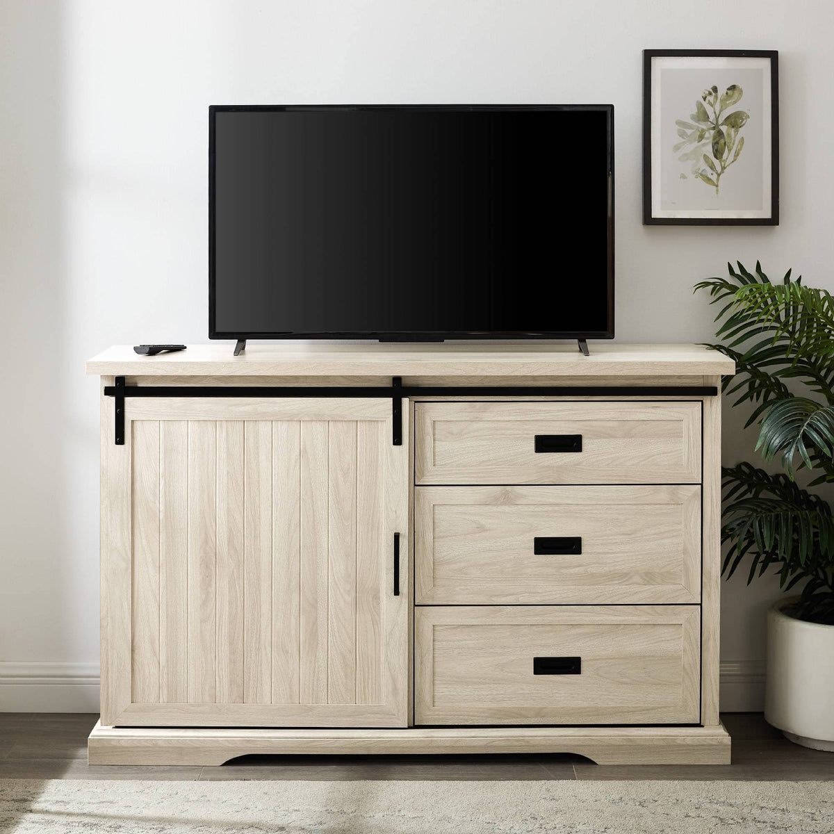 Farmhouse Sliding Door Sideboard with 3 Drawers Birch U84722