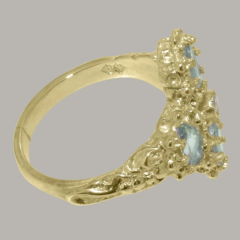 14k Yellow Gold Natural Diamond & Aquamarine Womens Engagement Ring K9295