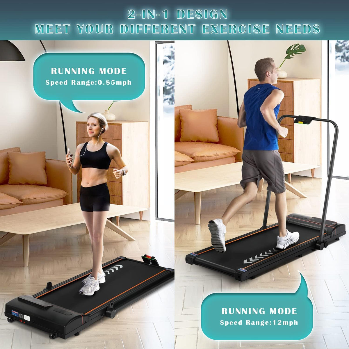 2 in 1 Under Desk Folding Electric Treadmill with LED Display L1903