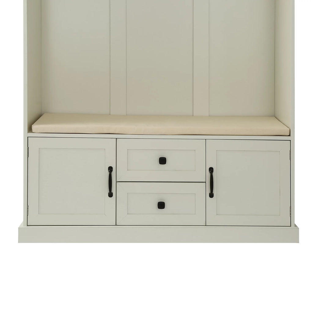 Beige Hall Tree with Upholstered Bench and Coat Rack N805561