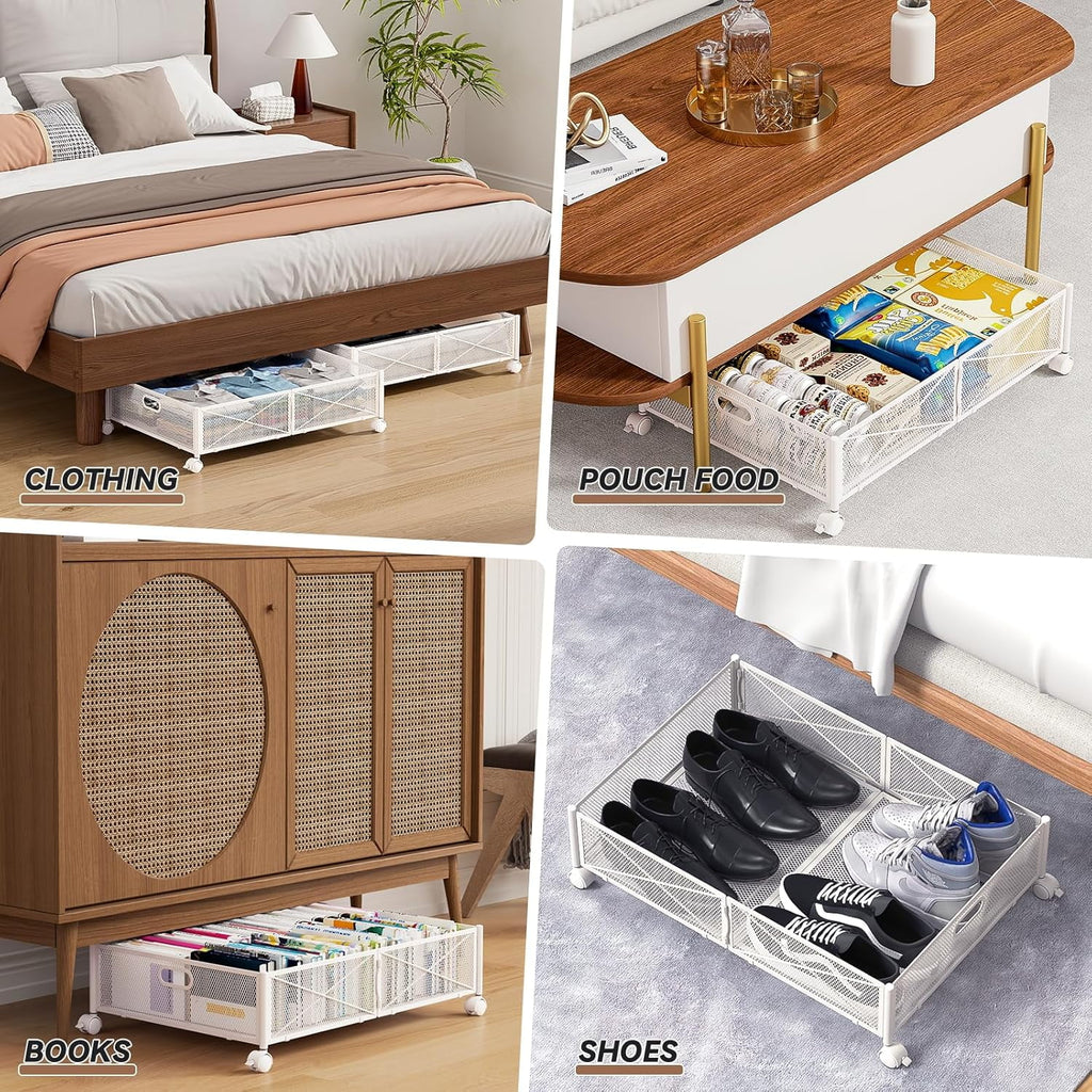 Under Bed Storage Containers with Wheels, Metal Storage Containers -2PCK S703