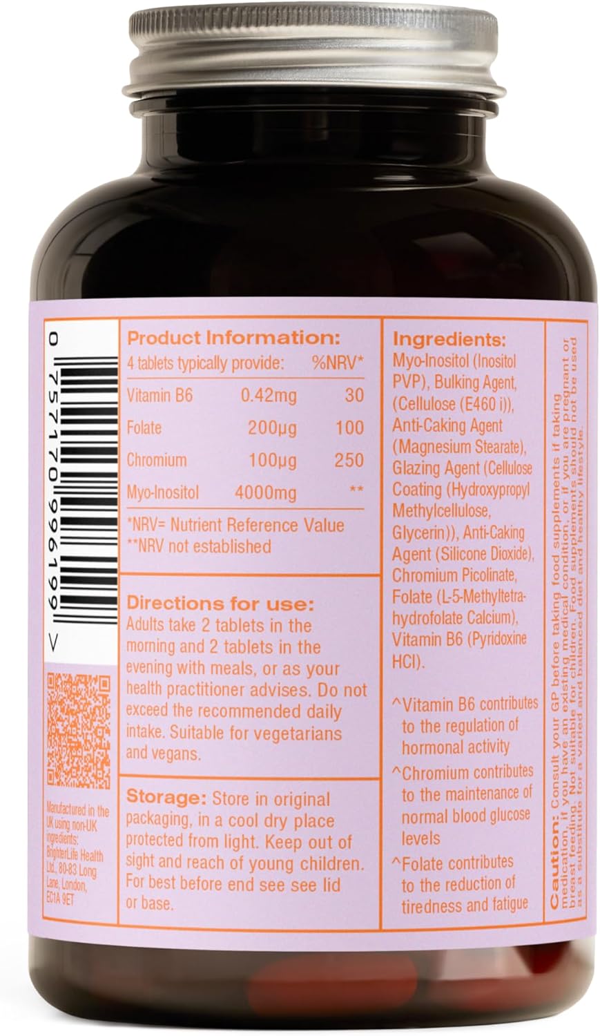 120 Vegan Tablets Myo Inositol Supplement S290771