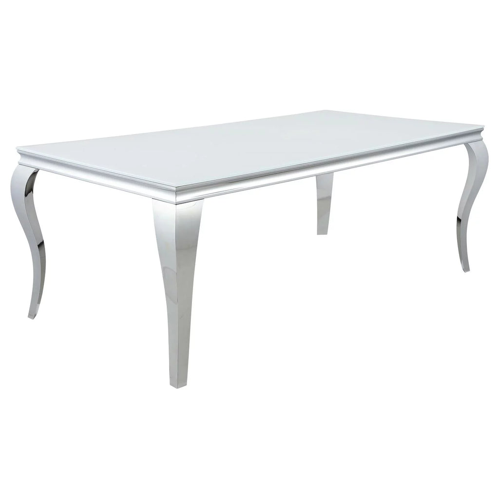 Rectangular Glass Top Dining Table White and Chrome I2643