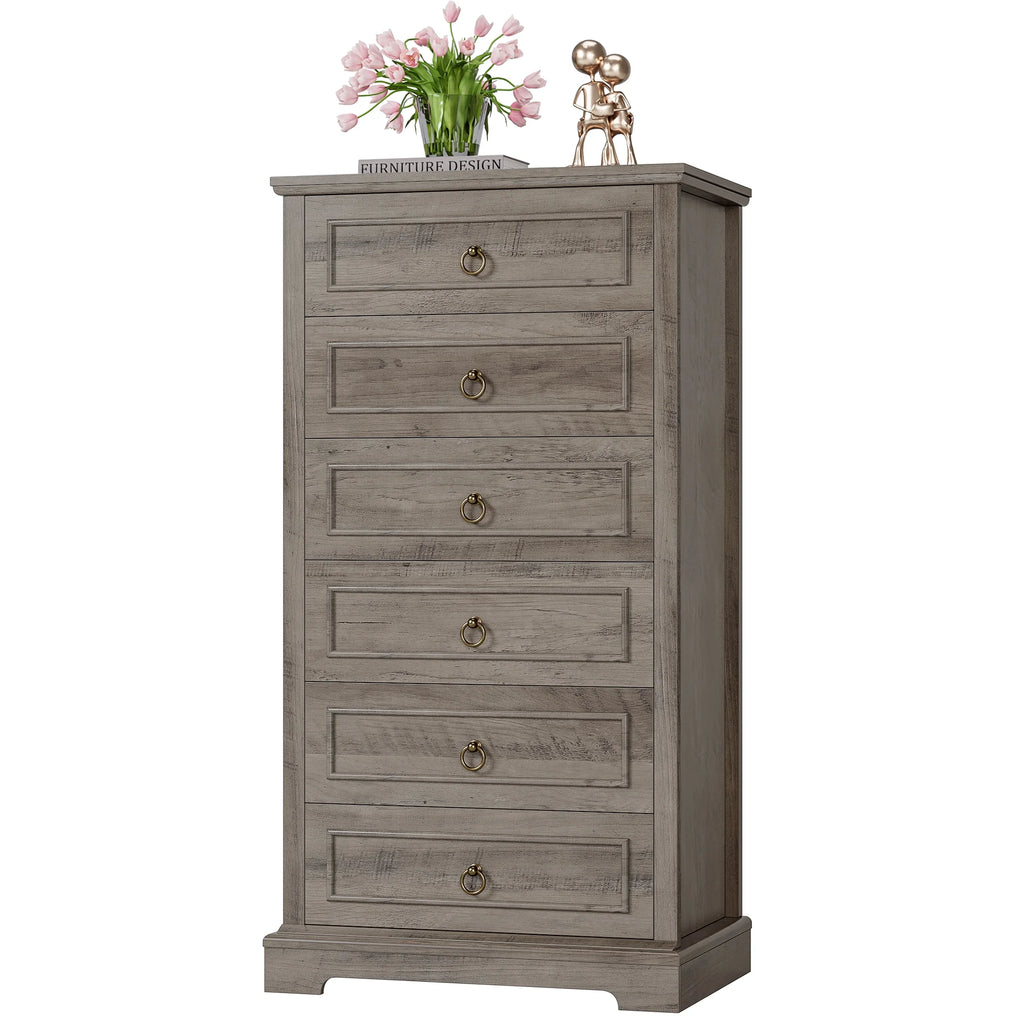 White 6 Drawer Tall Wood Dresser F8296