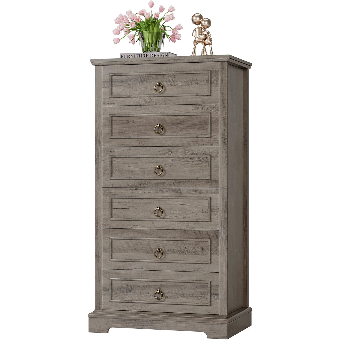 White 6 Drawer Tall Wood Dresser F8296