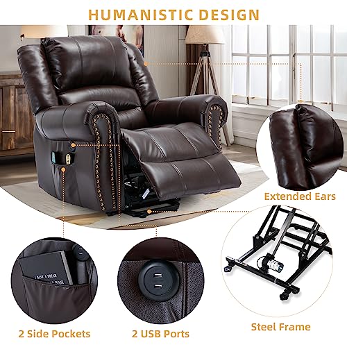 Dark Brown Electric Power Lift Recliner Sofa with Massage and Heat H420548