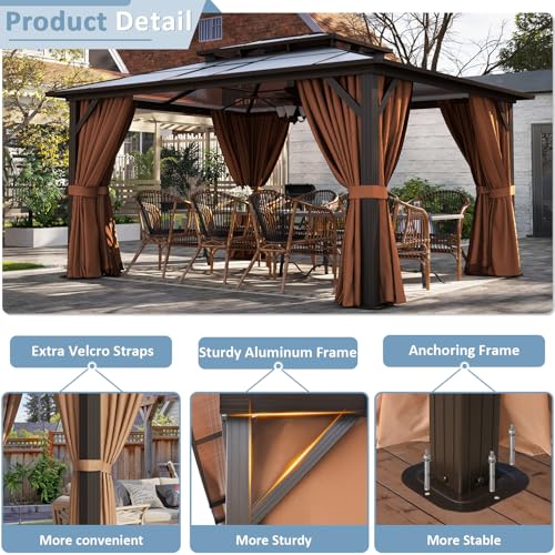 12'x14' Hardtop Gazebo with Curtains and Netting Y67092
