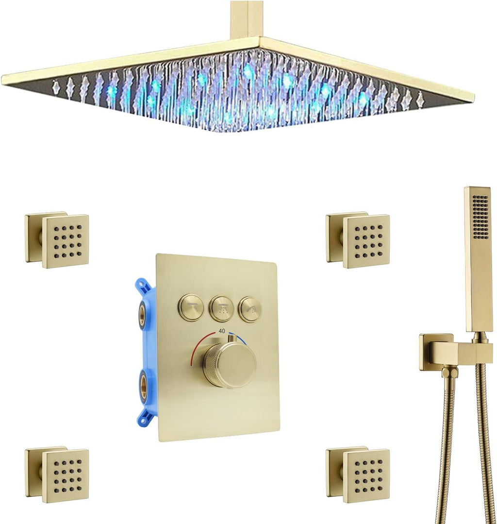 Matte Black Thermostatic Brass Shower Faucet Combo Set U34626