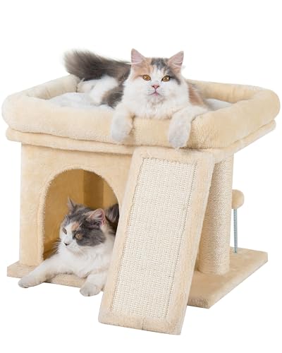 Beige Cat Tree Tower with Perch and Scratching Post P450560