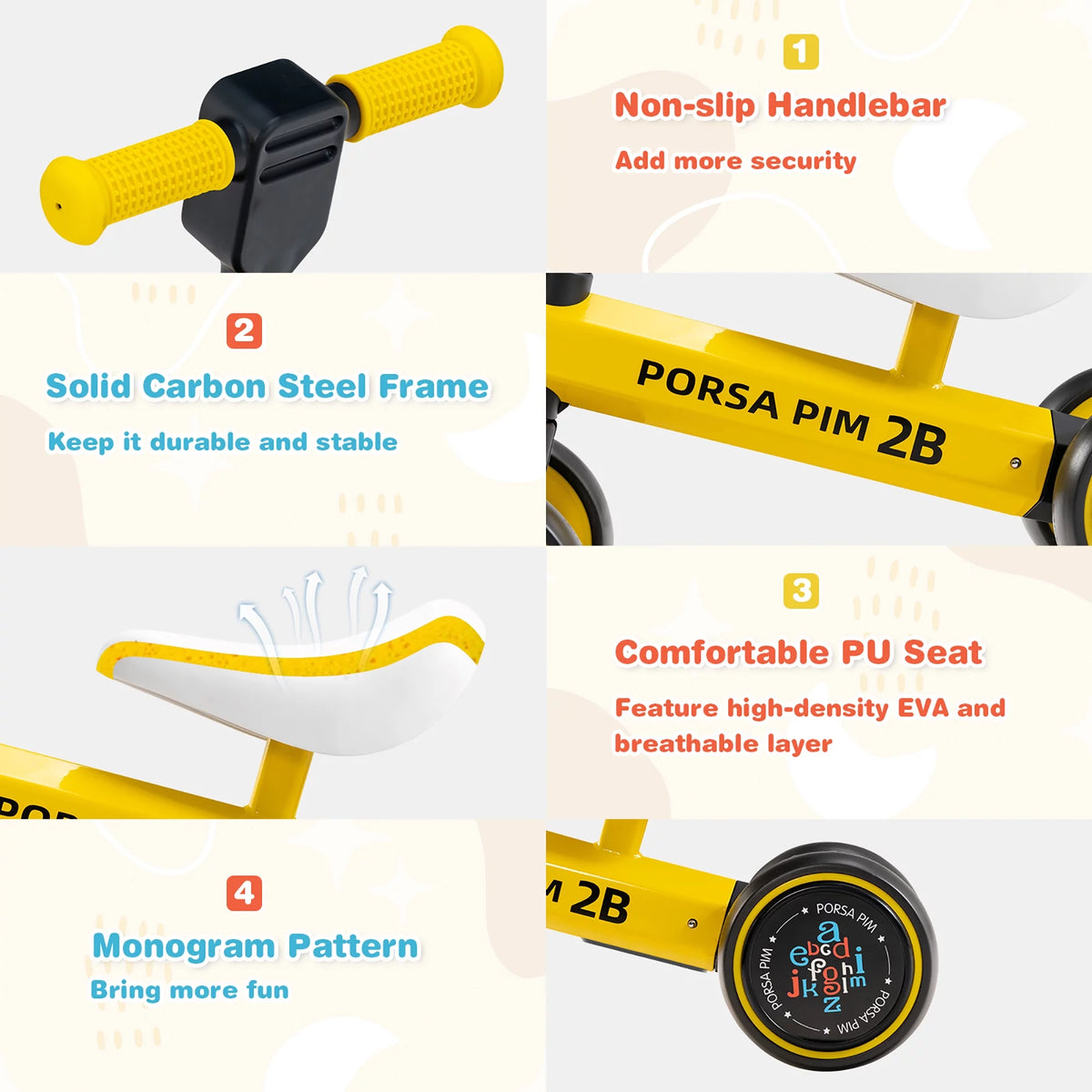 Baby Balance Bike No Pedal Yellow P98608