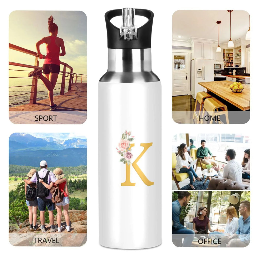Stainless Steel Insulated Thermos Vacuum Flask Water Bottle with Straw Lid J166327