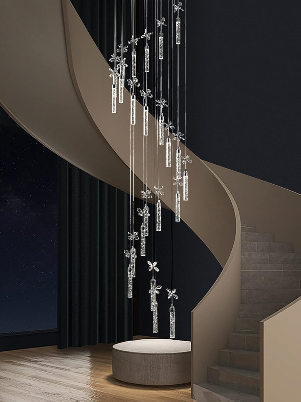 12-Lights Raindrop Spiral Crystal Chandelier with Remote Control Dimmable LED Z82335
