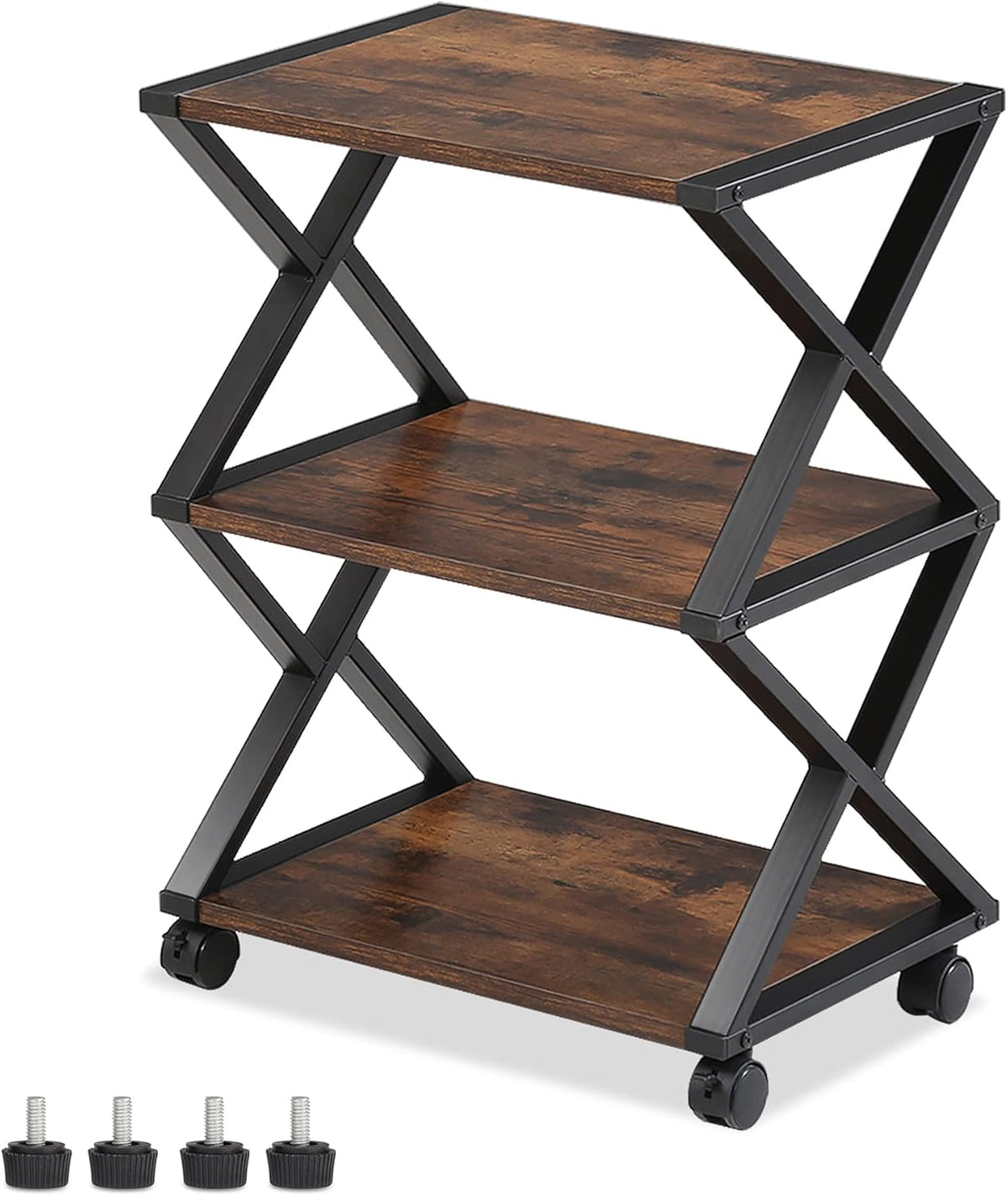 Rustic 3 Tiers Wood and Metal Rolling Printer Stand with Wheels E42954