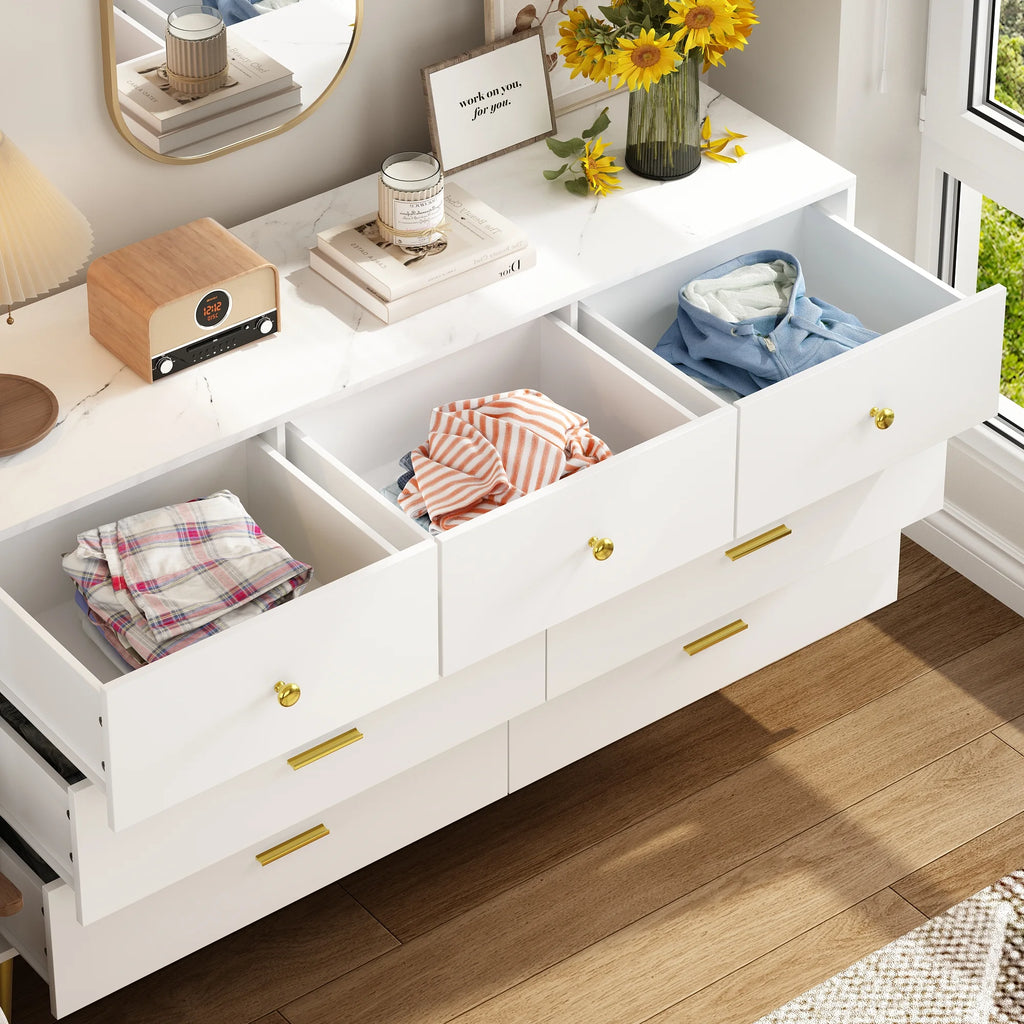 White 7 Drawer Wood Dresser M1436