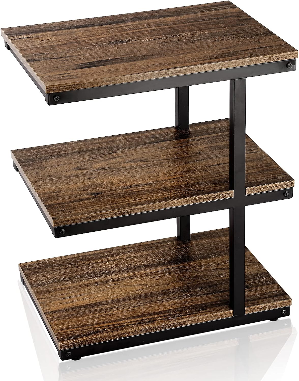 3-Tier Rustic Brown Wood Side Table with Metal Frame R591061