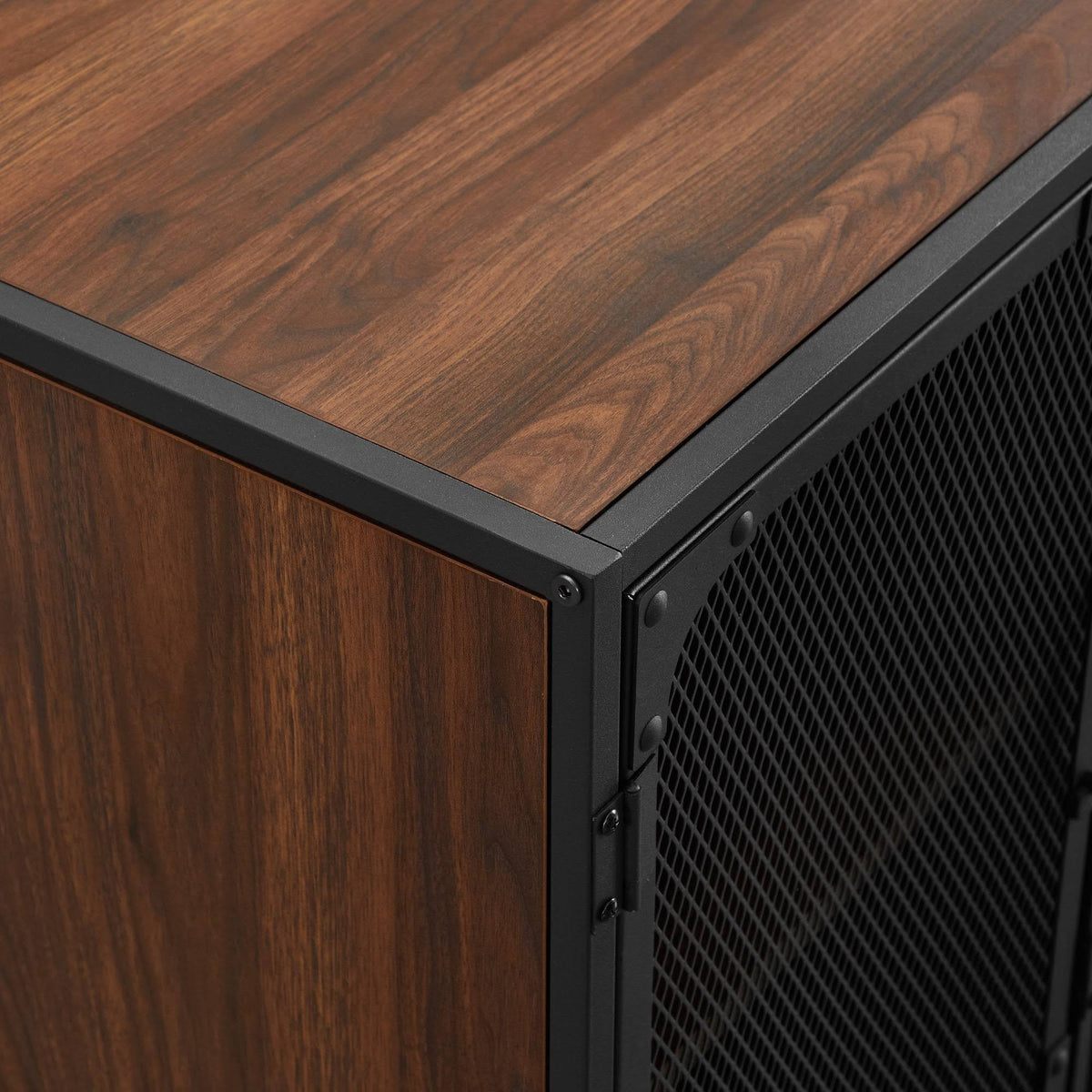 4 Door Metal Mesh TV Stand Dark Walnut S4941