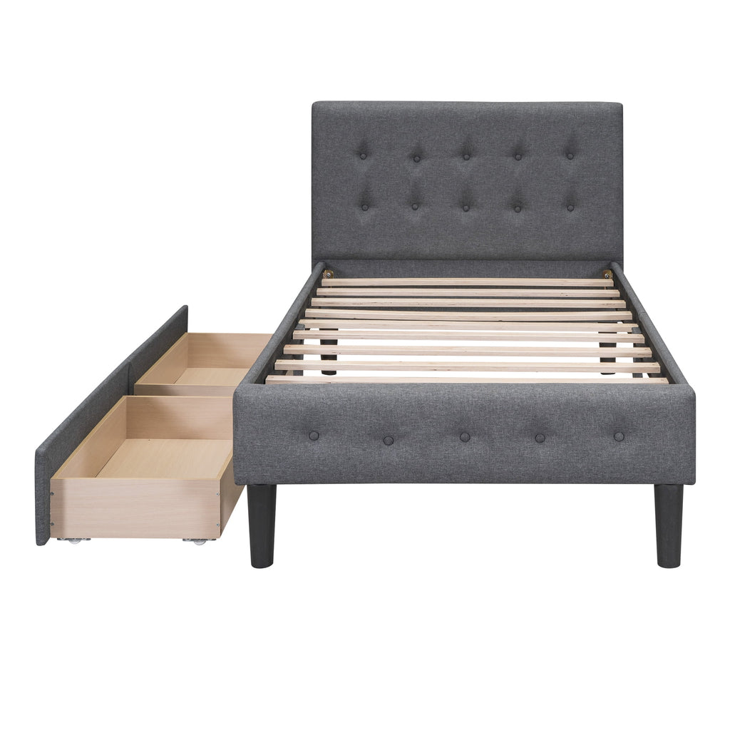 Twin Size Upholstered Platform Bed with 2 Storage Drawers O8852