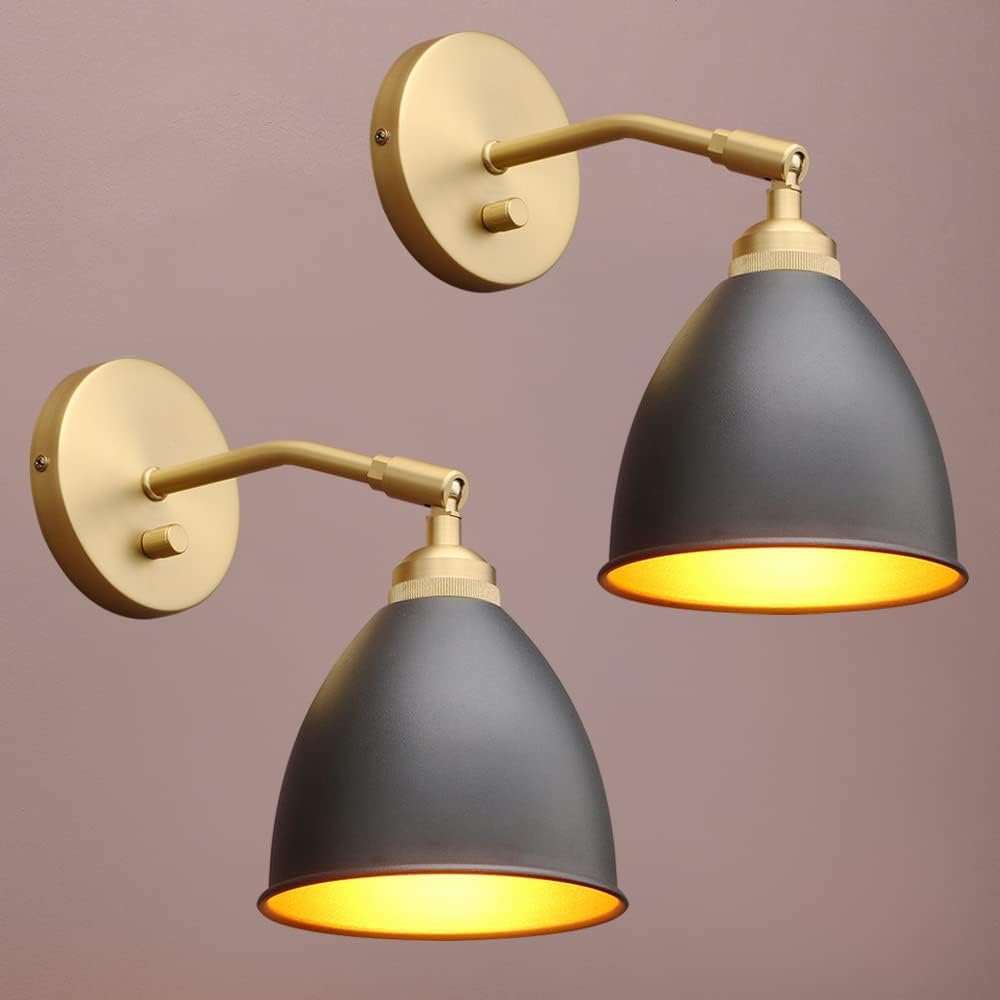 Vintage Wall Sconce 2-Pack Dimmable Industrial Metal Fixture Lamp with Black Metal Shade O9422