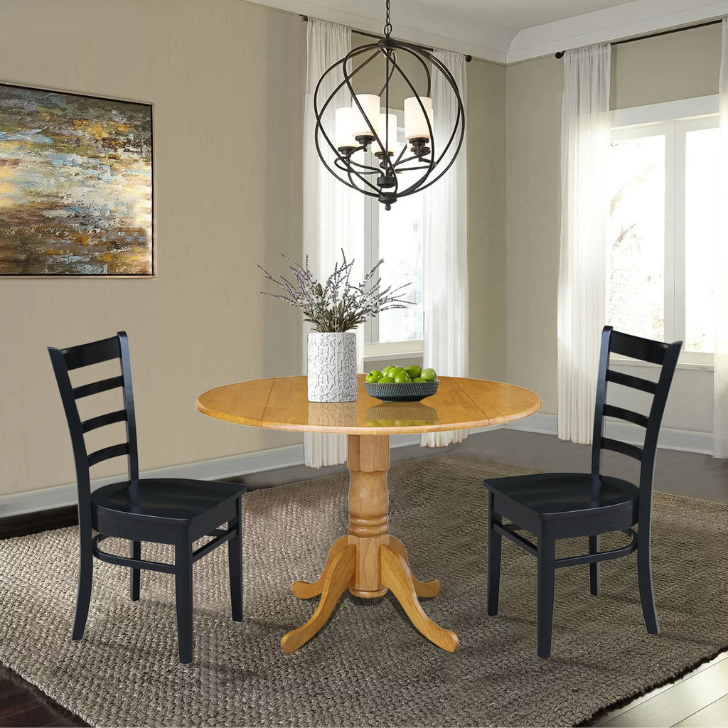 Solid Wood 3-Piece Dining Set with Drop Leaf Table and 2 Ladder Back Chairs F4228