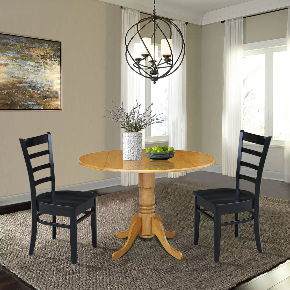 Solid Wood 3-Piece Dining Set with Drop Leaf Table and 2 Ladder Back Chairs F4228