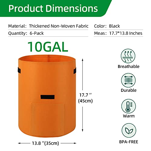 6-Pack 10 Gallon Nonwoven Fabric Grow Bags with Flap and Handles A487