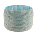 Aqua Blue and White Distressed Round Pouf Ottoman D812781