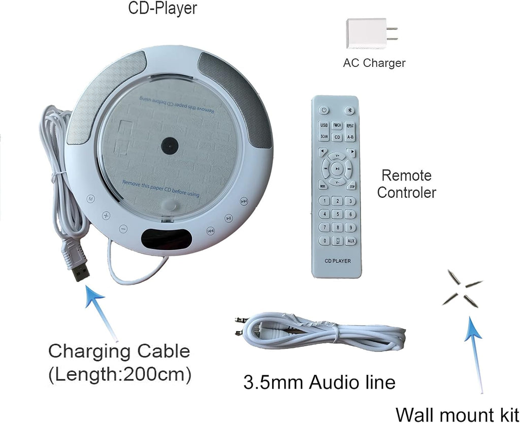 Portable CD Player with Bluetooth, FM Radio, Remote Control, Pack of 2 B6372