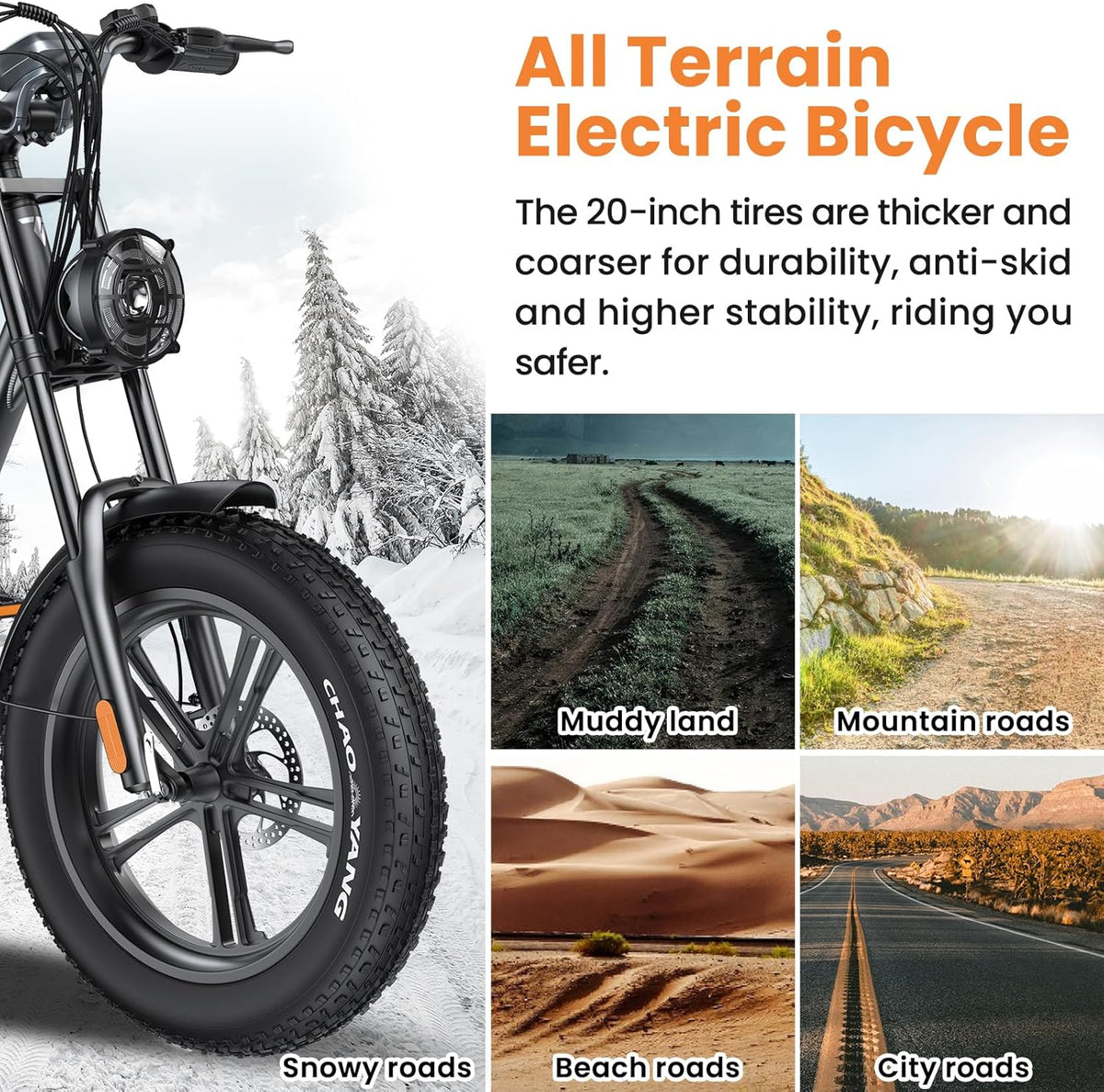 20'' Fat Tire Electric Bike with 1500W Peak Motor and 48V15.6Ah Removable Battery T5502