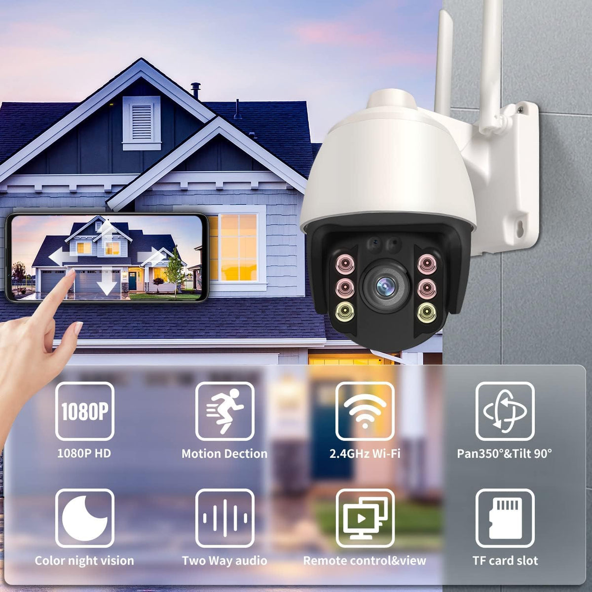 Wireless WiFi 1080P Security Camera with Motion Detection, Auto Tracking, Two Way Audio, Full Color Night Vision K159