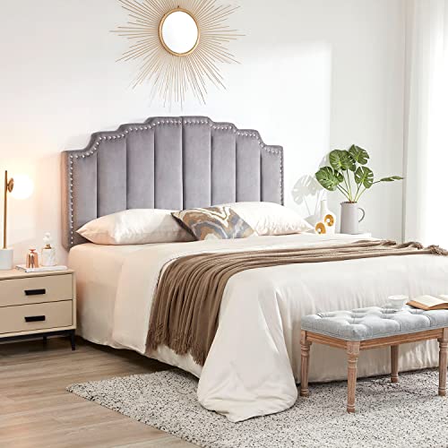 Grey Velvet Upholstered Tufted Headboard for King Size Bed F562