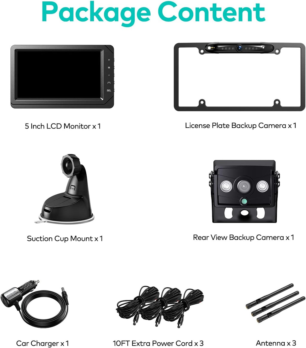 Wireless Backup Camera 5 Inch HD Monitor IR Night Vision Waterproof B9098