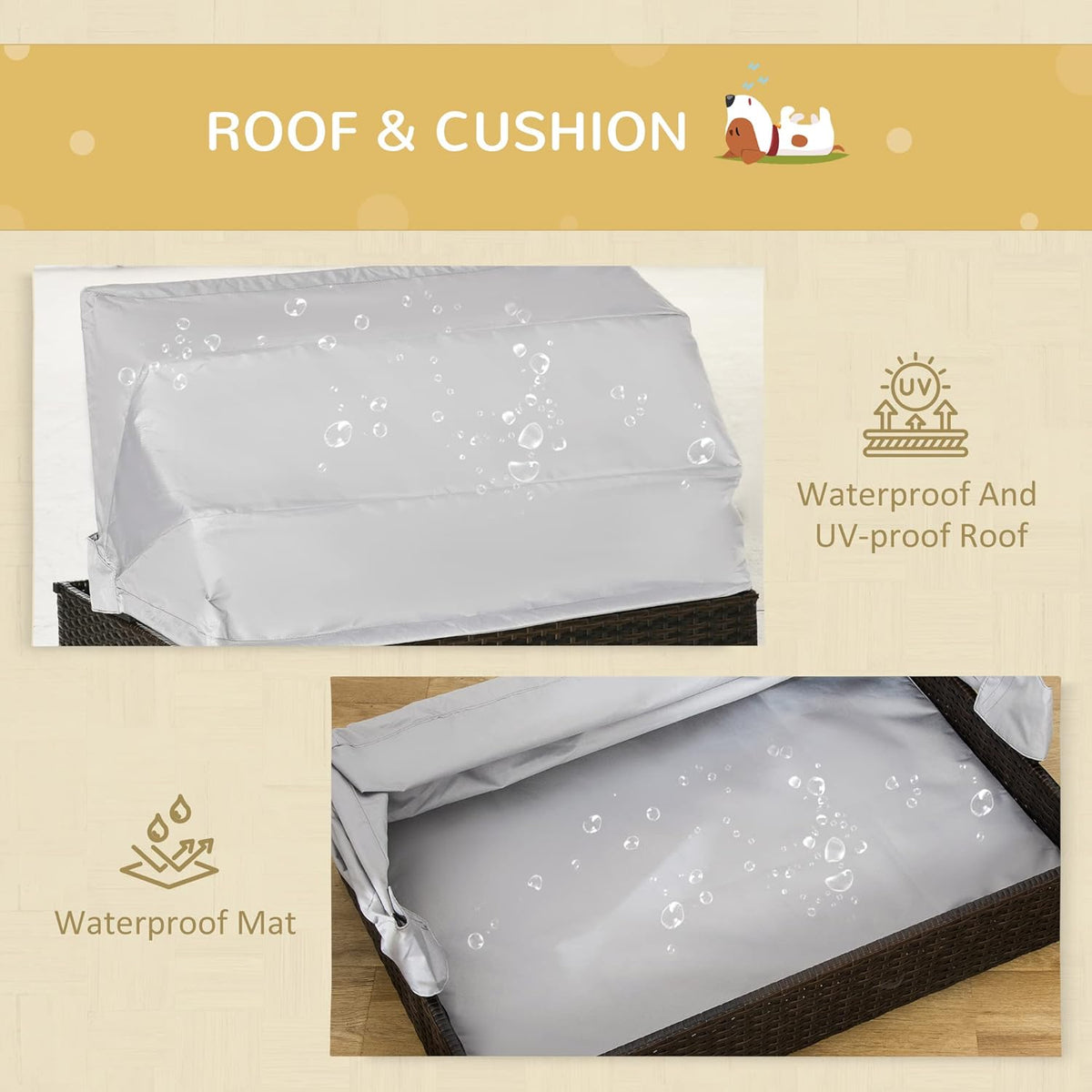Elevated Rattan Pet Sofa with Waterproof Cushion V494137