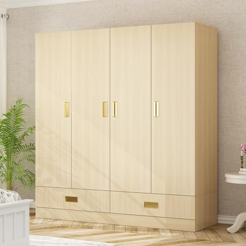 82.7" H Armoire Wardrobe Closet with 8 Doors and 2 Drawers, Light Brown Wood Grain Y484046