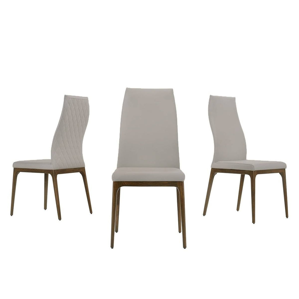 Light Gray Leather Dining Chair with Walnut Wood Legs J720